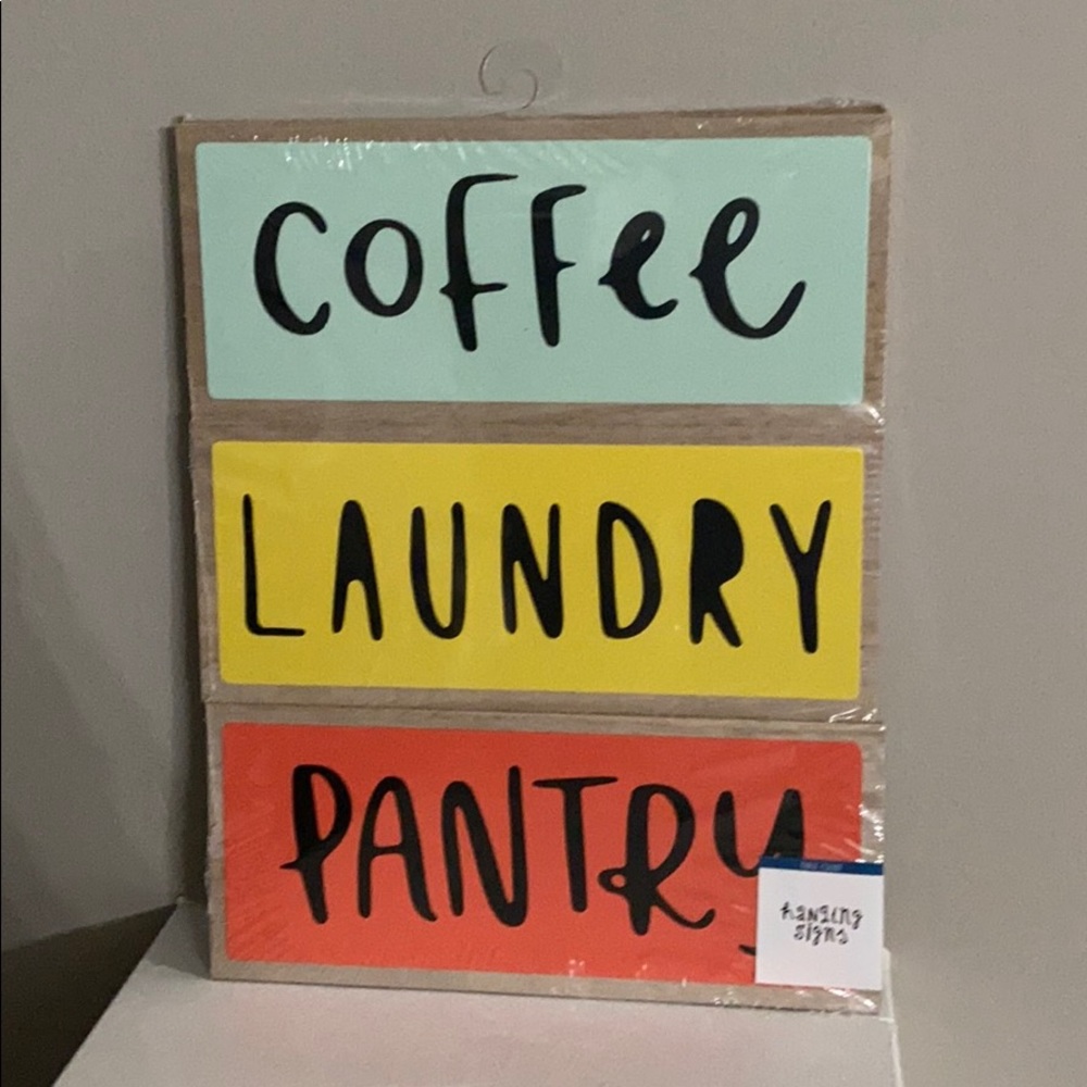 Hanging signs for coffee pantry and laundry
